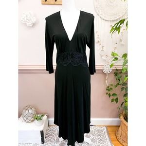 Yigal Azrouel Black Midi Dress with Lace Waist Detail NWT Size 4